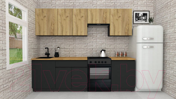 Изображение товара Кухонный гарнитур ВерсоМебель Эко-7 2.5 (дуб крафт золотой/антрацит/ст.золотистый дуб)