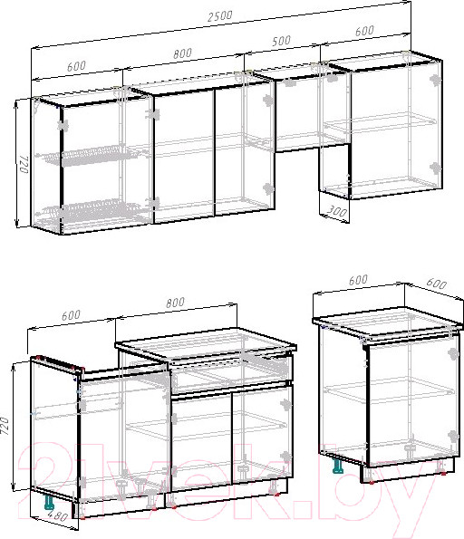 Изображение товара Кухонный гарнитур ВерсоМебель Эко-7 2.5 (дуб крафт золотой/антрацит/ст.золотистый дуб)