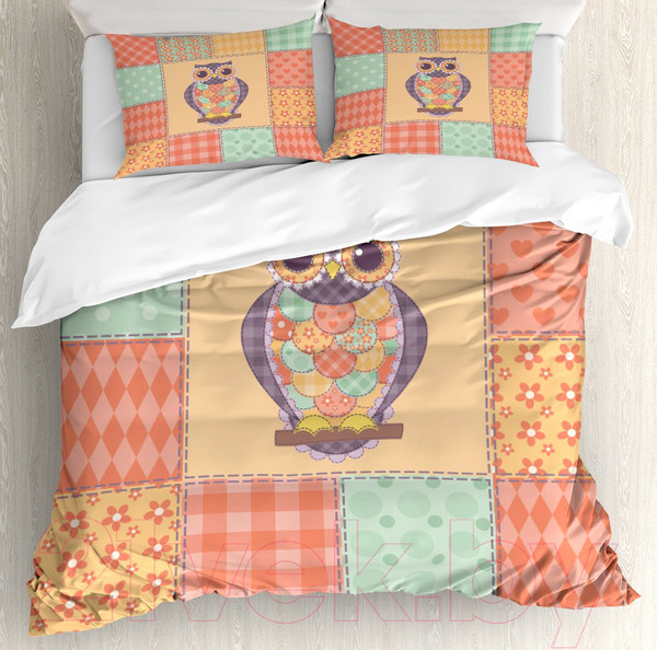 Изображение товара Комплект постельного белья JoyArty Сова в стиле пэчворк / bls_10821_euro