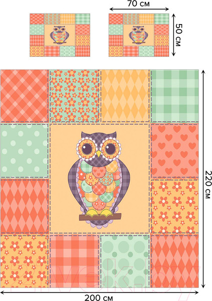 Изображение товара Комплект постельного белья JoyArty Сова в стиле пэчворк / bls_10821_euro
