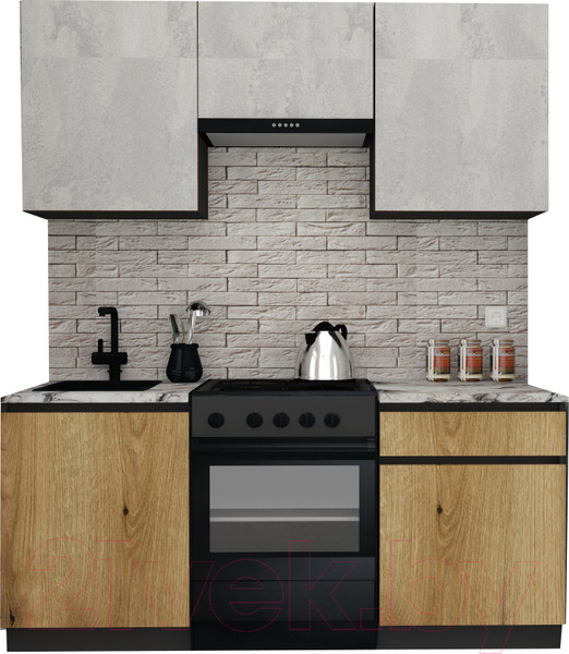 Изображение товара Кухонный гарнитур ВерсоМебель Эко-7 1.7 (бетонный камень/дуб эвок прибрежный/ст.альберика)