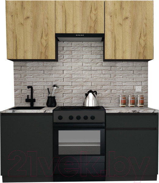 Изображение товара Кухонный гарнитур ВерсоМебель Эко-7 1.7 (дуб крафт золотой/антрацит/ст.альберика)