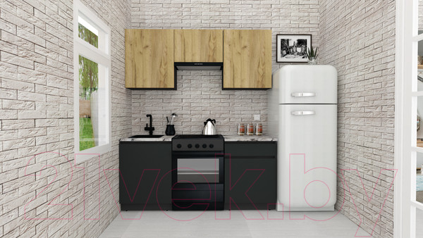 Изображение товара Кухонный гарнитур ВерсоМебель Эко-7 1.7 (дуб крафт золотой/антрацит/ст.альберика)