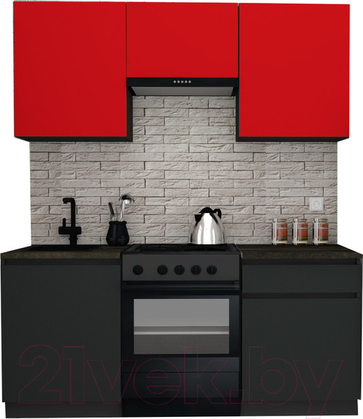 Изображение товара Кухонный гарнитур ВерсоМебель Эко-7 1.7 (красный чили/антрацит/ст.луна)