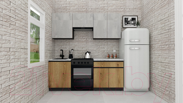 Изображение товара Кухонный гарнитур ВерсоМебель Эко-7 1.9 (бетонный камень/дуб эвок прибрежный/ст.альберика)