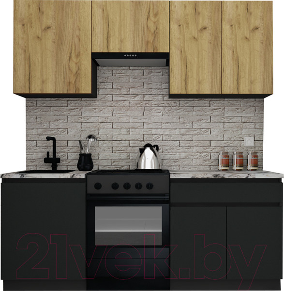 Изображение товара Кухонный гарнитур ВерсоМебель Эко-7 1.9 (дуб крафт золотой/антрацит/ст.альберика)