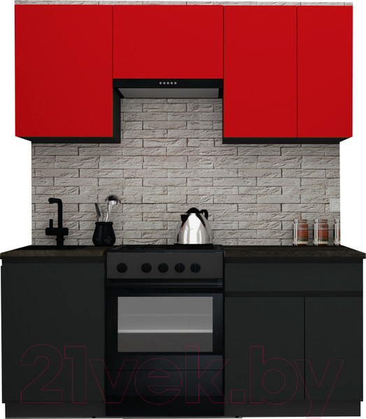 Изображение товара Кухонный гарнитур ВерсоМебель Эко-7 1.9 (красный чили/антрацит/ст.луна)