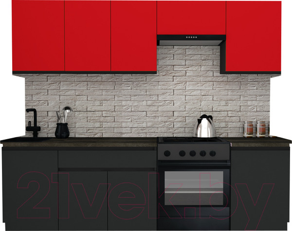 Изображение товара Кухонный гарнитур ВерсоМебель Эко-7 2.5 (красный чили/антрацит/ст.луна)