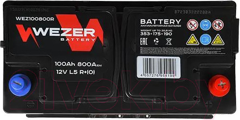 Изображение товара Автомобильный аккумулятор Wezer 800A R+ / WEZ100800R (100 А/ч)