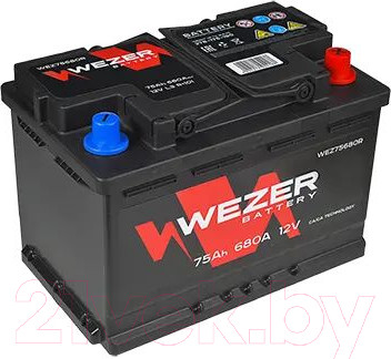 Изображение товара Автомобильный аккумулятор Wezer 680A R+ / WEZ75680R (75 А/ч)