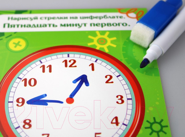 Изображение товара Развивающие карточки Десятое королевство Пиши-стирай. Который час / 04389