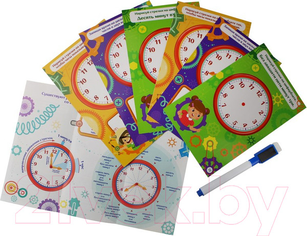 Изображение товара Развивающие карточки Десятое королевство Пиши-стирай. Который час / 04389