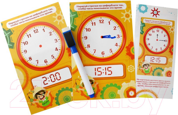 Изображение товара Развивающие карточки Десятое королевство Пиши-стирай. Который час / 04389