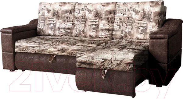 Изображение товара Диван Асмана Камертон-1 трансформер 1.3x0.65 левый (архитектура шоколад/саванна корица)
