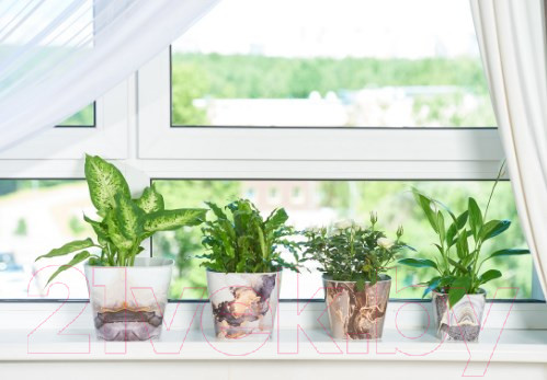 Изображение товара Вазон Violet Ротанг Квадратное с поддоном / 38150150 (мрамор)