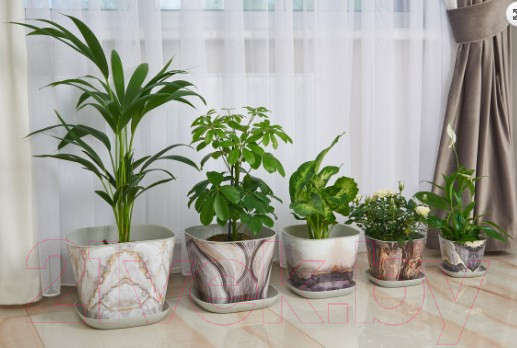 Изображение товара Вазон Violet Ротанг Квадратное с поддоном / 38150150 (мрамор)