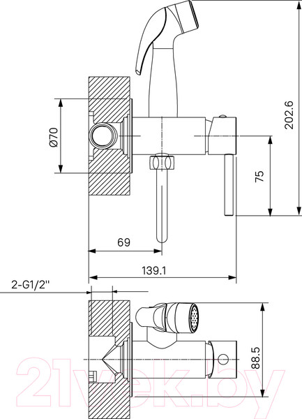 Изображение товара Гигиенический душ со смесителем Milardo Tidy 001WTR0M08