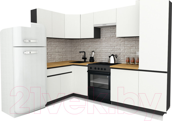 Изображение товара Кухонный гарнитур ВерсоМебель Эко-7 1.4x2.6 левая (белый фасадный/ст.золотистый дуб)