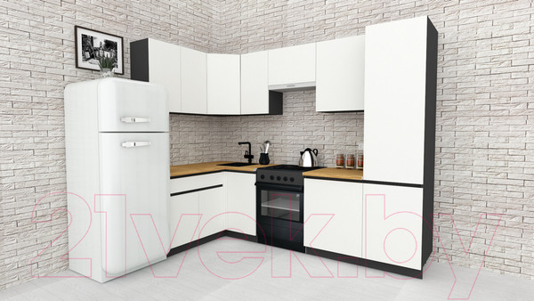 Изображение товара Кухонный гарнитур ВерсоМебель Эко-7 1.4x2.6 левая (белый фасадный/ст.золотистый дуб)