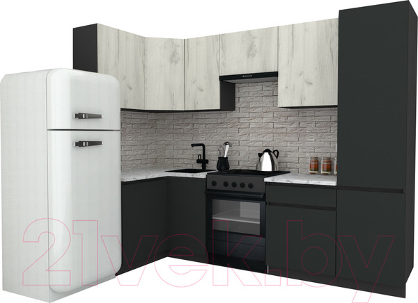 Изображение товара Кухонный гарнитур ВерсоМебель Эко-7 1.2x2.6 левая (дуб крафт белый/антрацит/ст.мрамор итальянский)