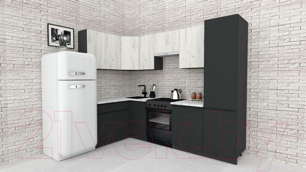 Изображение товара Кухонный гарнитур ВерсоМебель Эко-7 1.4x2.6 левая (дуб крафт белый/антрацит/ст.мрамор итальянский)