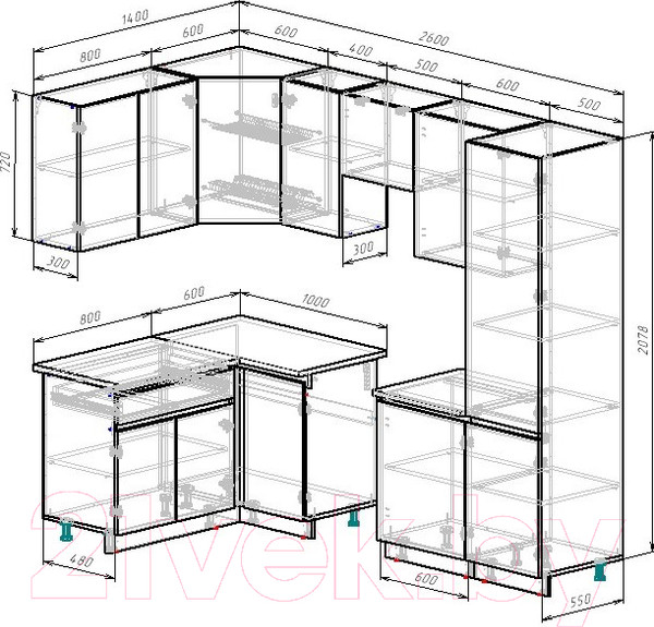 Изображение товара Кухонный гарнитур ВерсоМебель Эко-7 1.4x2.6 левая (дуб крафт белый/антрацит/ст.мрамор итальянский)