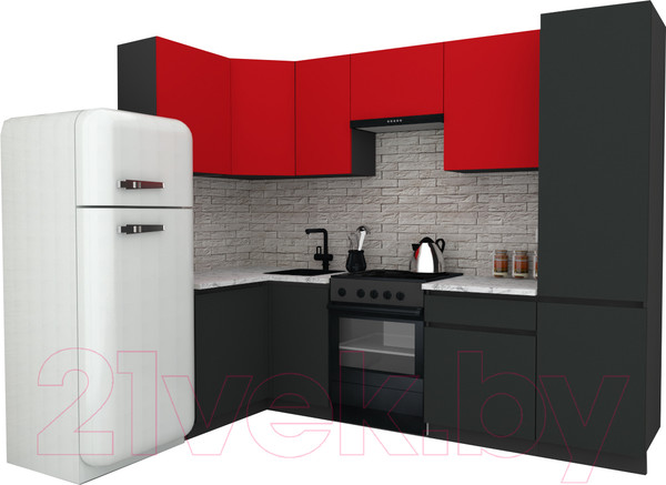 Изображение товара Кухонный гарнитур ВерсоМебель Эко-7 1.2x2.6 левая (красный чили/антрацит/ст.мрамор итальянский)