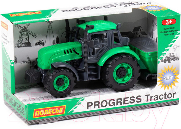 Изображение товара Трактор игрушечный Полесье сельскохозяйственный Прогресс инерционный / 91239 (зеленый)