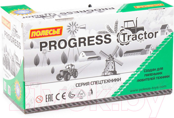 Изображение товара Трактор игрушечный Полесье сельскохозяйственный Прогресс инерционный / 91239 (зеленый)