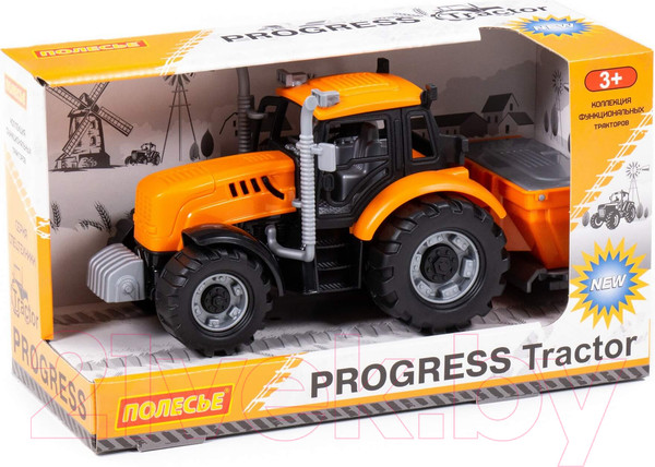 Изображение товара Трактор игрушечный Полесье Прогресс сельскохозяйственный инерционный / 91246 (оранжевый)