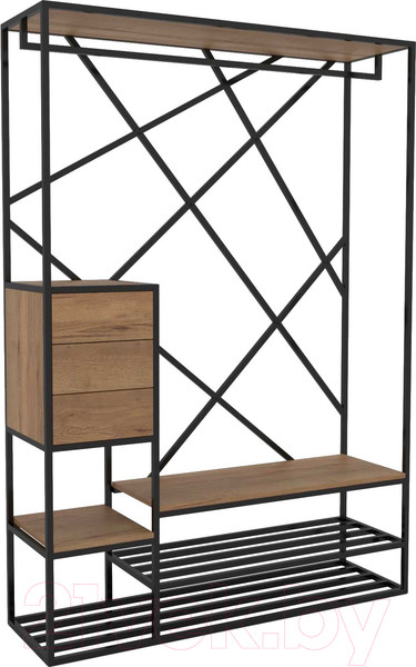 Изображение товара Секция в прихожую Hype Mebel Босс Лофт 120x200 (черный/дуб галифакс олово)