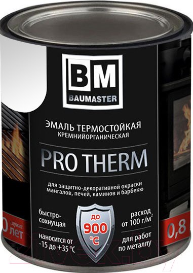 Изображение товара Эмаль BauMaster Термостойкая 9022 до 600°С (800г, серебристо-серый)