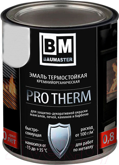 Изображение товара Эмаль BauMaster Термостойкая 9003 до 700°С (400г, белый)