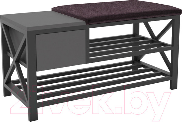 Изображение товара Банкетка Hype Mebel Дрим (черный/оникс серый/велюр фиолетовый)