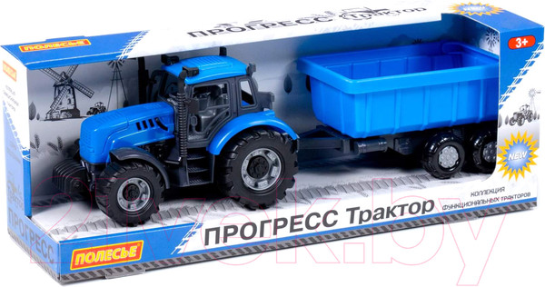 Изображение товара Трактор игрушечный Полесье Прогресс инерционный с прицепом / 91277 (синий)