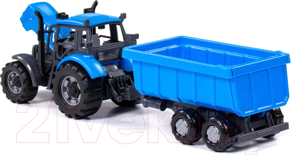Изображение товара Трактор игрушечный Полесье Прогресс инерционный с прицепом / 91277 (синий)