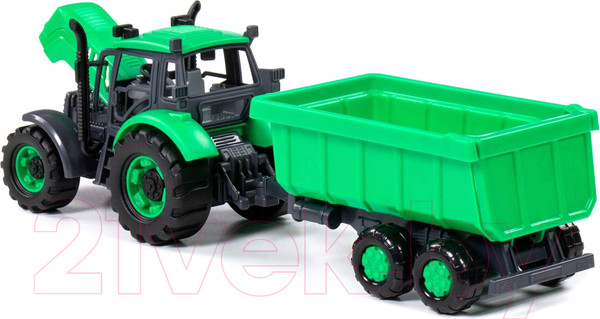 Изображение товара Трактор игрушечный Полесье Прогресс с прицепом / 91284 (зеленый)