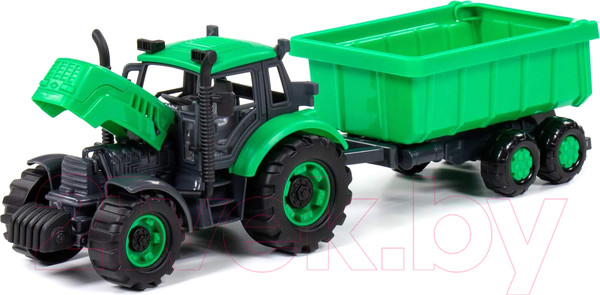 Изображение товара Трактор игрушечный Полесье Прогресс с прицепом / 91284 (зеленый)