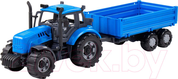 Изображение товара Трактор игрушечный Полесье Прогресс с бортовым прицепом / 91253 (инерционный, синий)