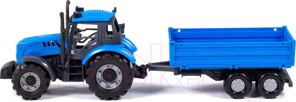 Изображение товара Трактор игрушечный Полесье Прогресс с бортовым прицепом / 91253 (инерционный, синий)