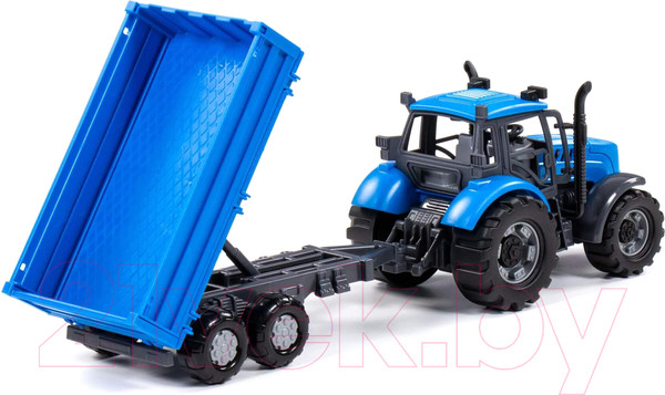 Изображение товара Трактор игрушечный Полесье Прогресс с бортовым прицепом / 91253 (инерционный, синий)