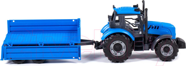 Изображение товара Трактор игрушечный Полесье Прогресс с бортовым прицепом / 91253 (инерционный, синий)