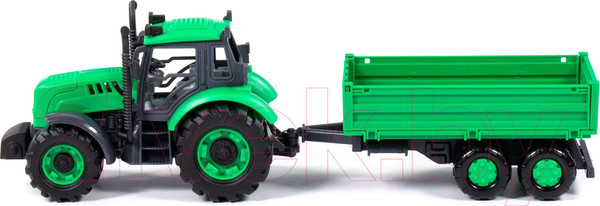Изображение товара Трактор игрушечный Полесье Прогресс с бортовым прицепом / 91260 (зеленый)