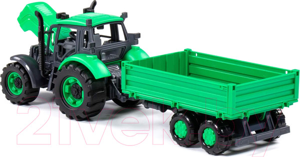 Изображение товара Трактор игрушечный Полесье Прогресс с бортовым прицепом / 91260 (зеленый)