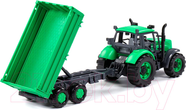 Изображение товара Трактор игрушечный Полесье Прогресс с бортовым прицепом / 91260 (зеленый)