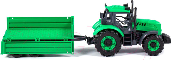 Изображение товара Трактор игрушечный Полесье Прогресс с бортовым прицепом / 91260 (зеленый)