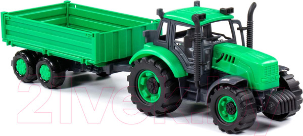 Изображение товара Трактор игрушечный Полесье Прогресс с бортовым прицепом / 91260 (зеленый)