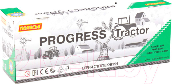 Изображение товара Трактор игрушечный Полесье Прогресс с бортовым прицепом / 91260 (зеленый)