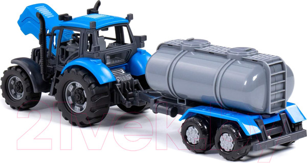 Изображение товара Трактор игрушечный Полесье Прогресс с прицепом-цистерной инерционный / 91550 (синий)