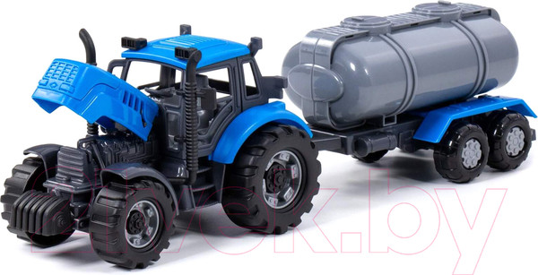 Изображение товара Трактор игрушечный Полесье Прогресс с прицепом-цистерной инерционный / 91550 (синий)